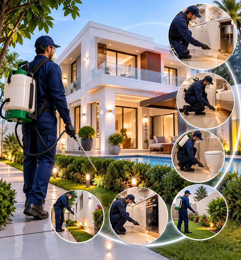 Annual pest control maintenance package visit at a Dubai villas