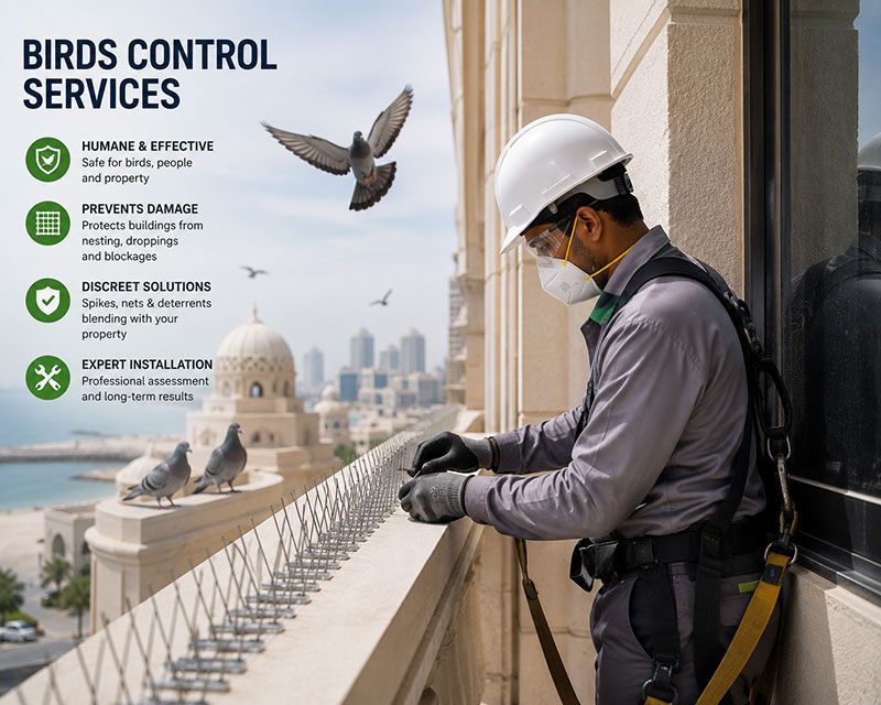 Local bird proofing installation on a Dubai towers