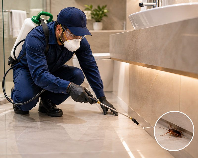 Professional cockroach treatment in a Dubai commercial kitchen