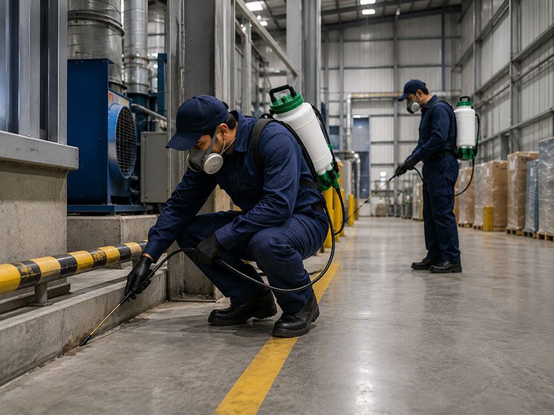Industrial pest control technician in Al Quoz warehouse Dubai