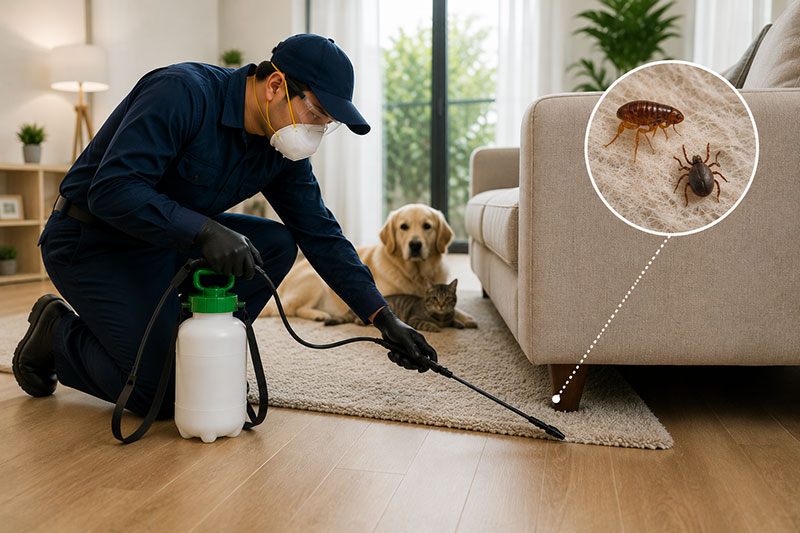 Treating carpet and skirting for fleas in a Dubai apartments