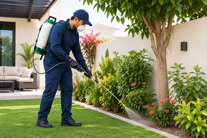 Lizard control treatment being applied at a Dubai property